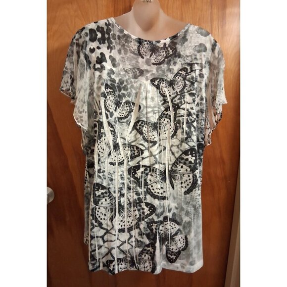 Apt. 9 Studded Butterfly Abstract Print Top Plus size 3X black silver nwot - Picture 3 of 5